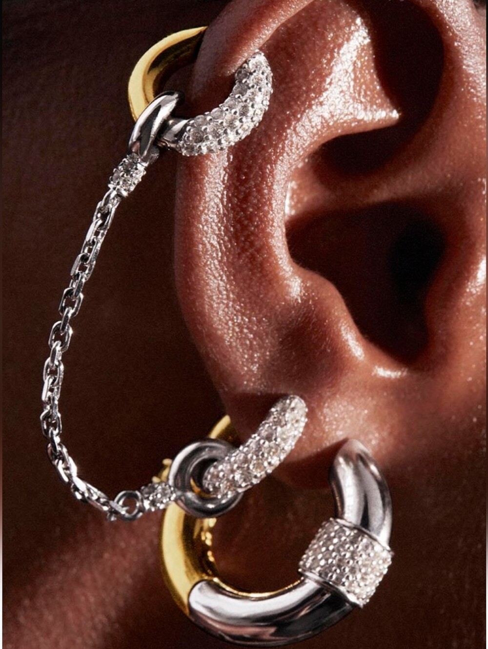 versatile styling options customize earrings. 18k GF over Silver,crystals